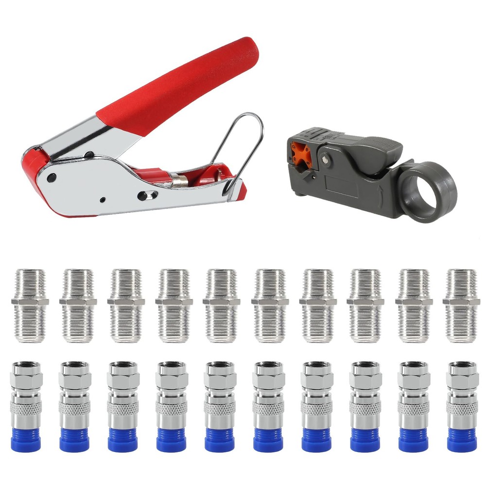 AEDIKO Coax Cable Crimper Coaxial Compression Tool Kit Wire Red and Silver