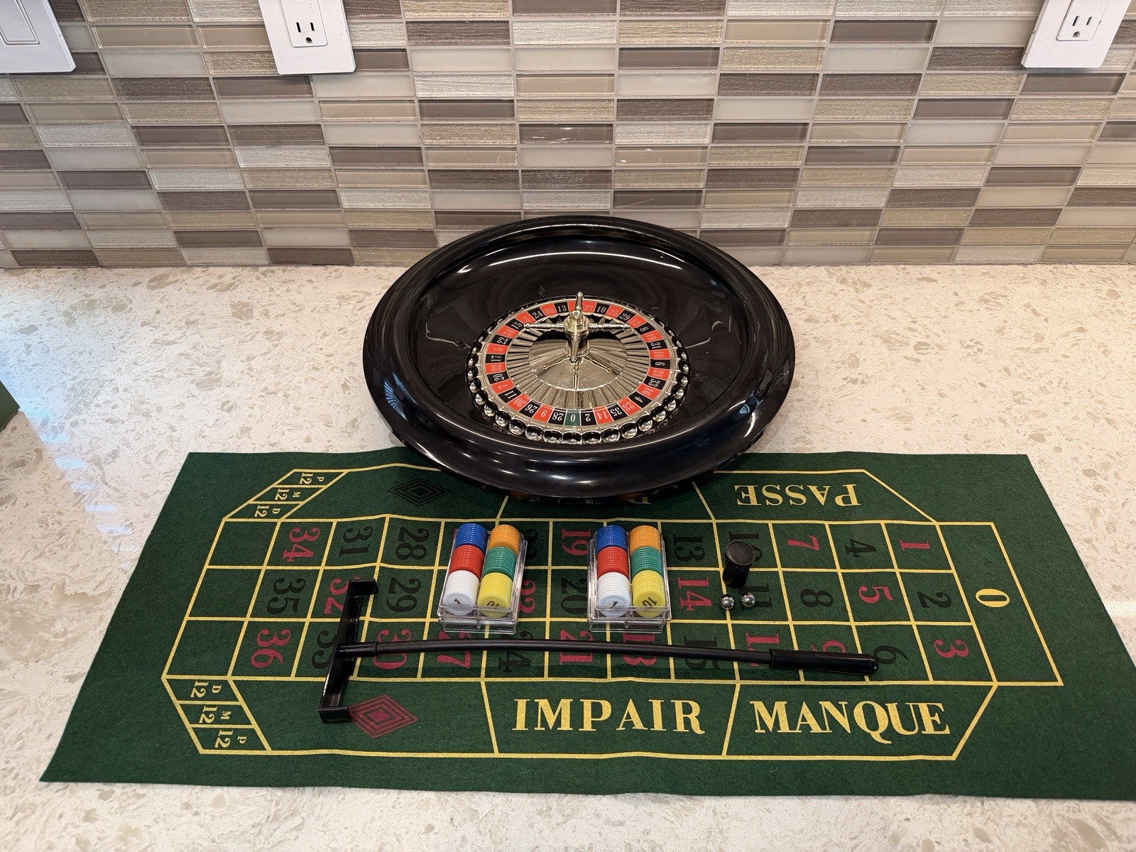 16 Inch Roulette Wheel Game Set with Game Layout, Mini Chips, Rake