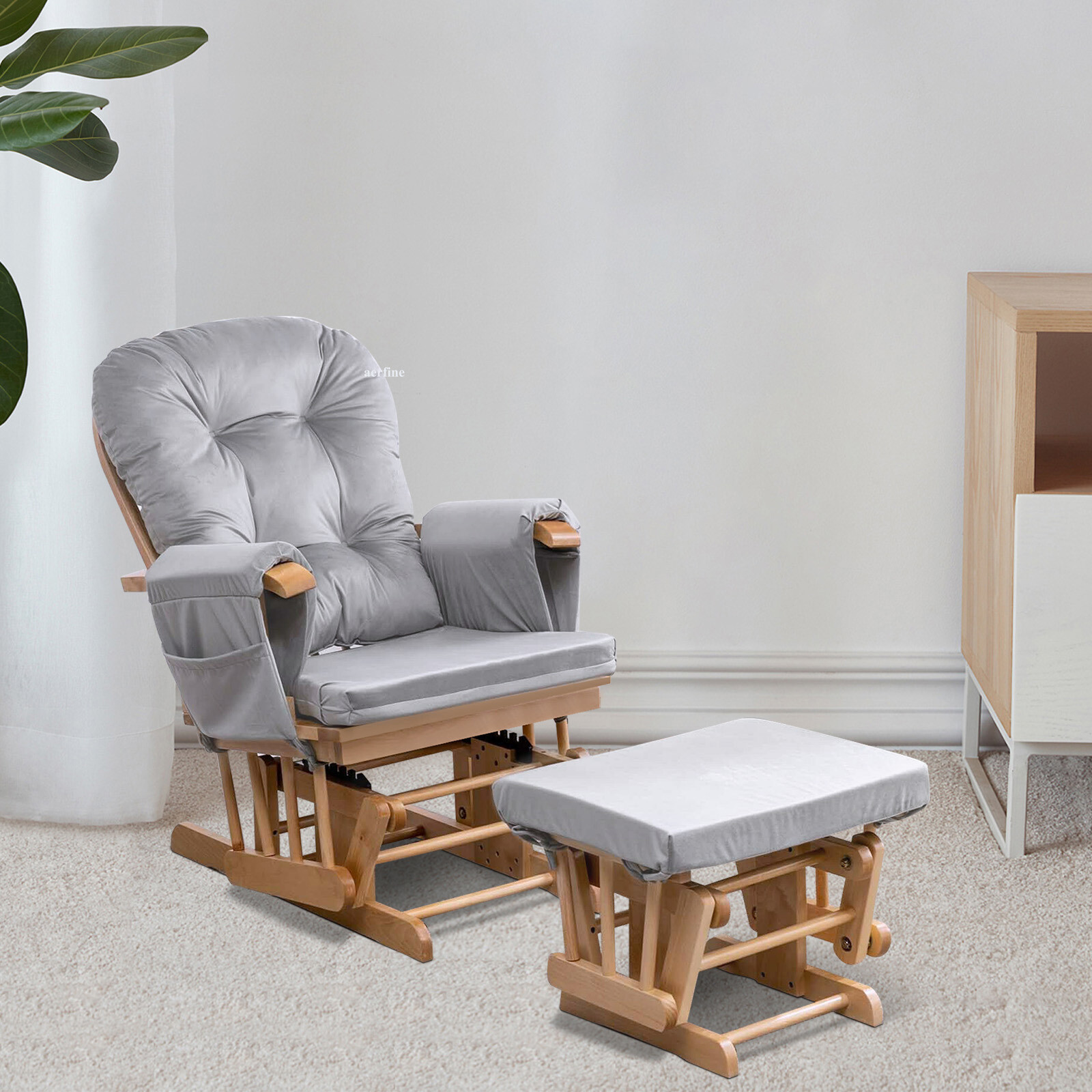 Velvet Glider Rocker Replacement Cushions w/ Storage 5Pcs Back/Seat/Ottoman/Arms