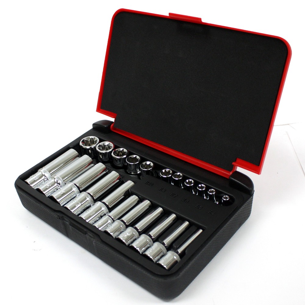 22 pc 1/4" & 3/8" Drive Female Torx Socket Set E4-E8 E10-E18 Deep & Shallow