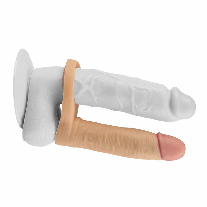 Vibrating Double Penetrator Penetration Cock Ring with Slim Anal Dildo Plug