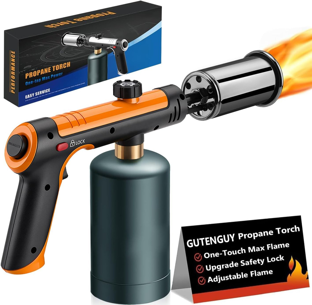 Powerful Propane Torch with One-Touch Max Fire, Adjustable Kitchen Torch with Sa