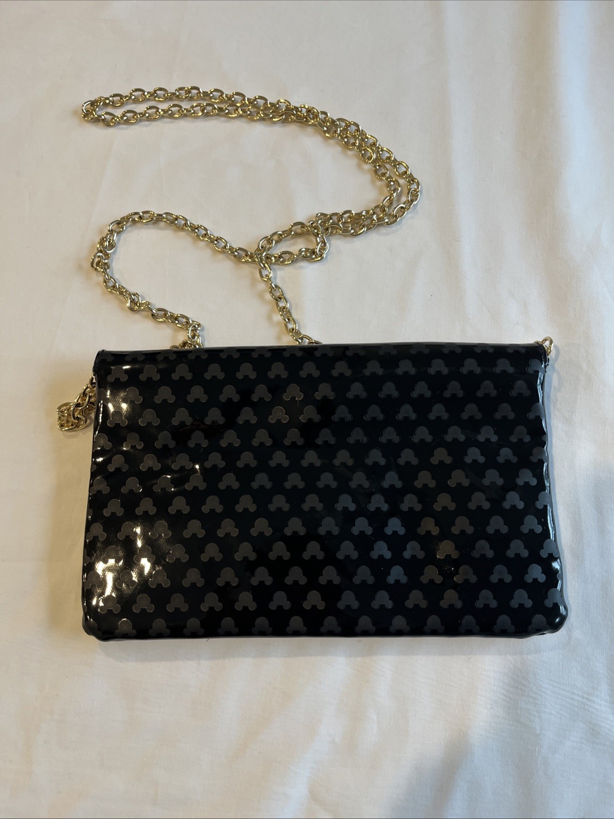 Disney Parks Crossbody Clutch Purse Mickey Mouse Faux Patent Leather Black