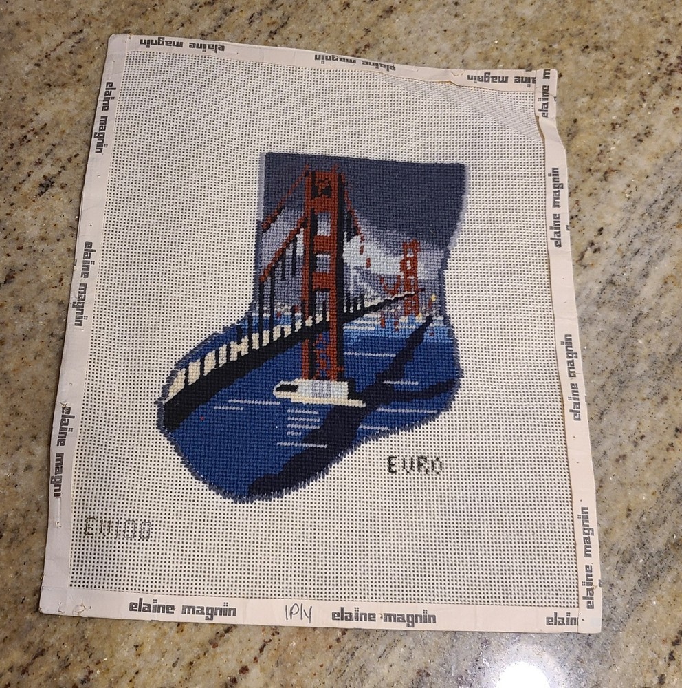 Vintage Golden Gate Bridge Needlepoint Stocking Shape