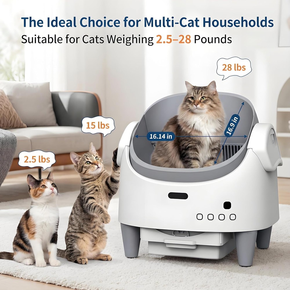 App-Controlled Self-Cleaning Litter Box, Open-Top for Large Cats Multi-Sensor