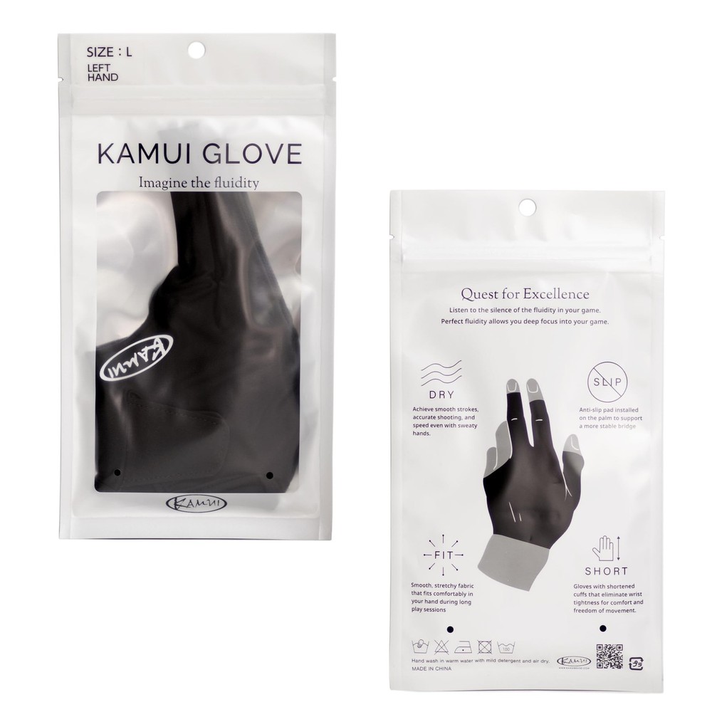 KAMUI Billiard Glove - Quickdry - for Left Hand Black Medium