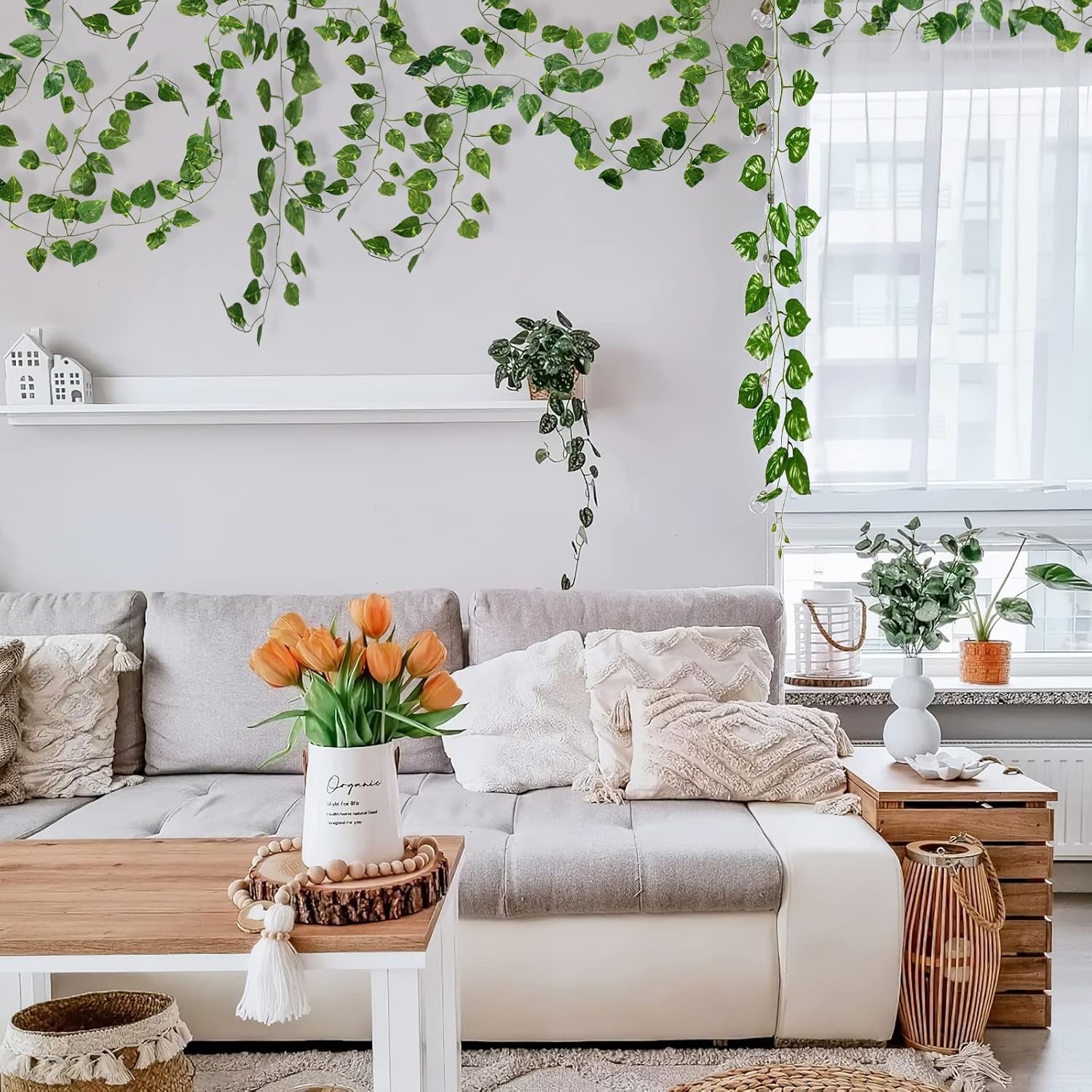 14 Pack 98Ft Artificial Ivy Garland, Fake Vines UV Resistant Greenery Leaves Fak