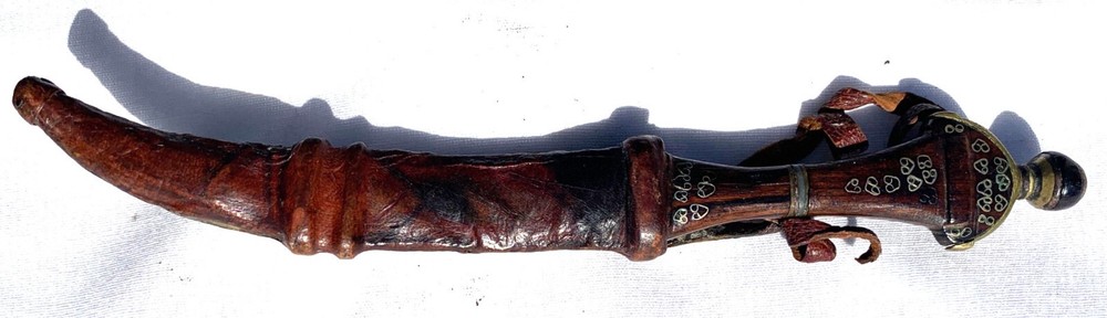 Vintage Middle Eastern Curved Dagger with Leather Sheath
