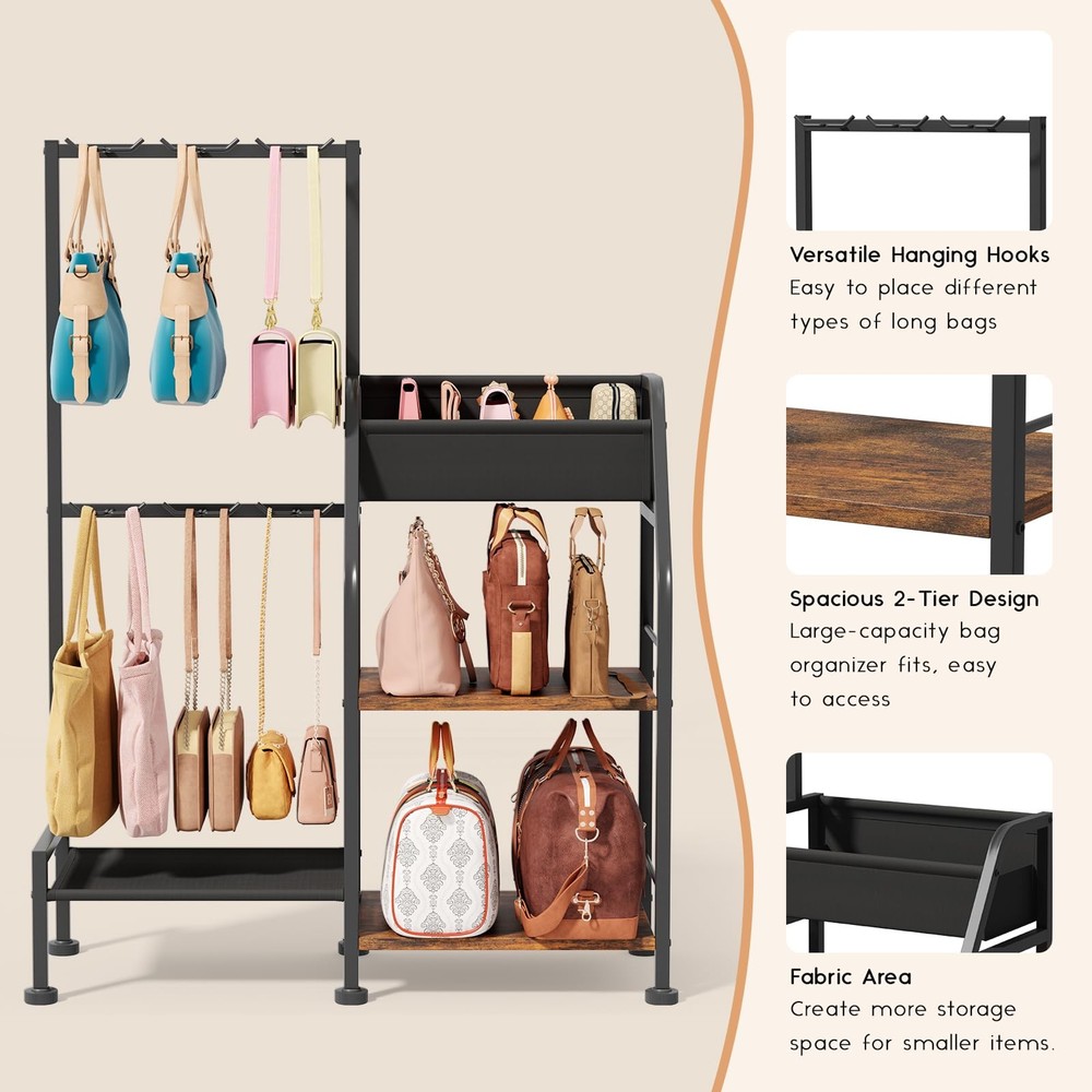 Purse Organizer for - 3-Tier Storage Stand & 12 Fixed Hooks, Visible Backpack...