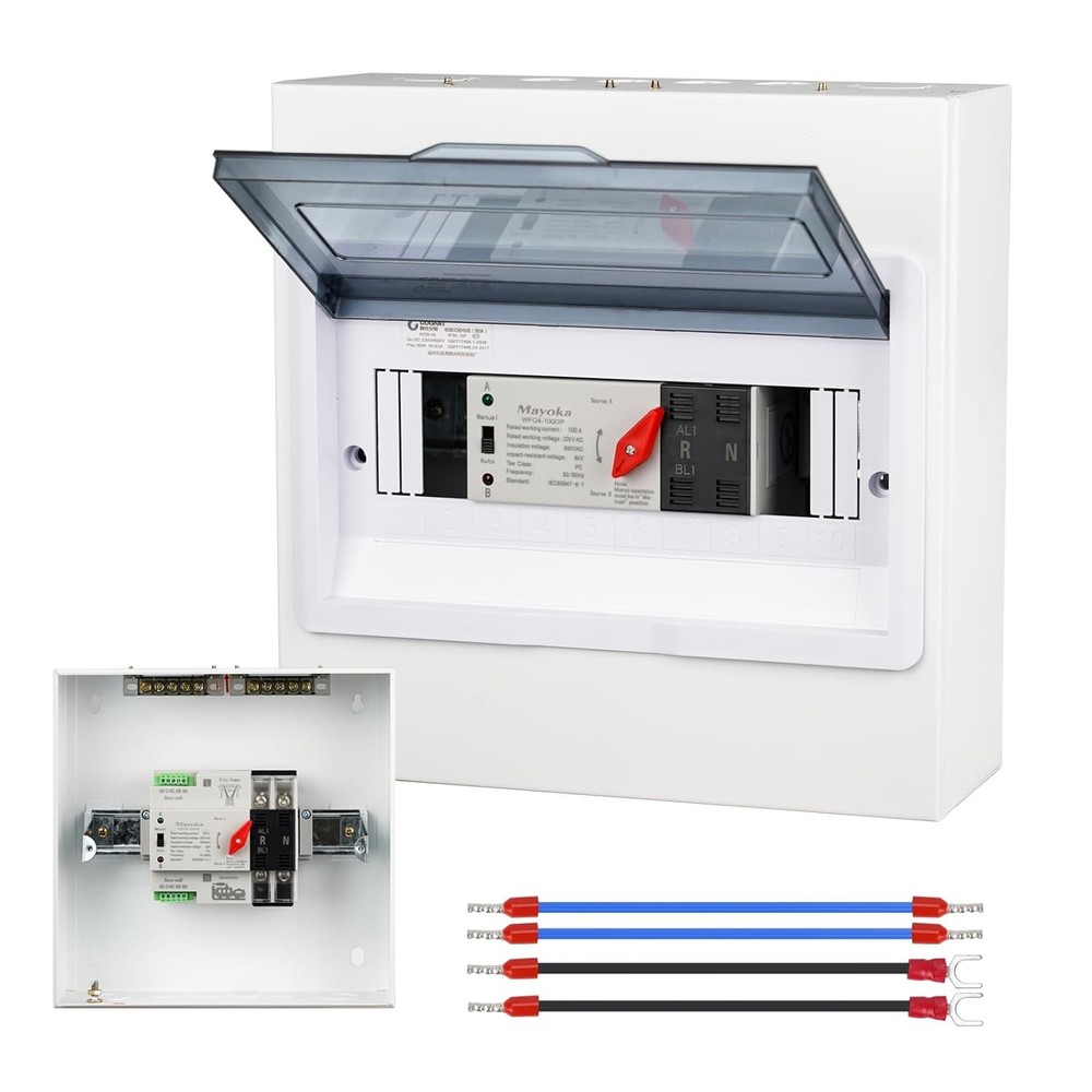 100A Automatic Transfer Switch for Home Generator - AC 220V 2 Pole ATS with CB,
