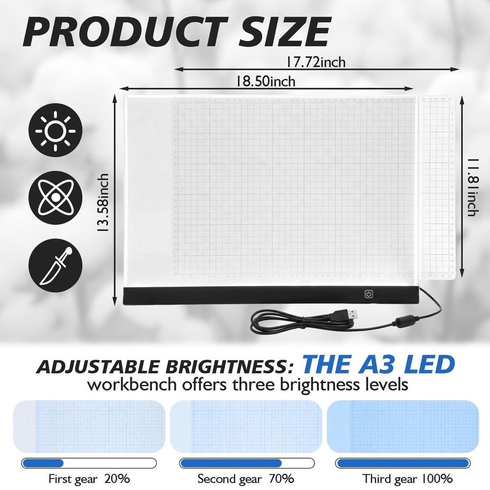 A3 LED Tracing Light Pad with Translucent Self-Healing Cutting Mat – Adjustab...