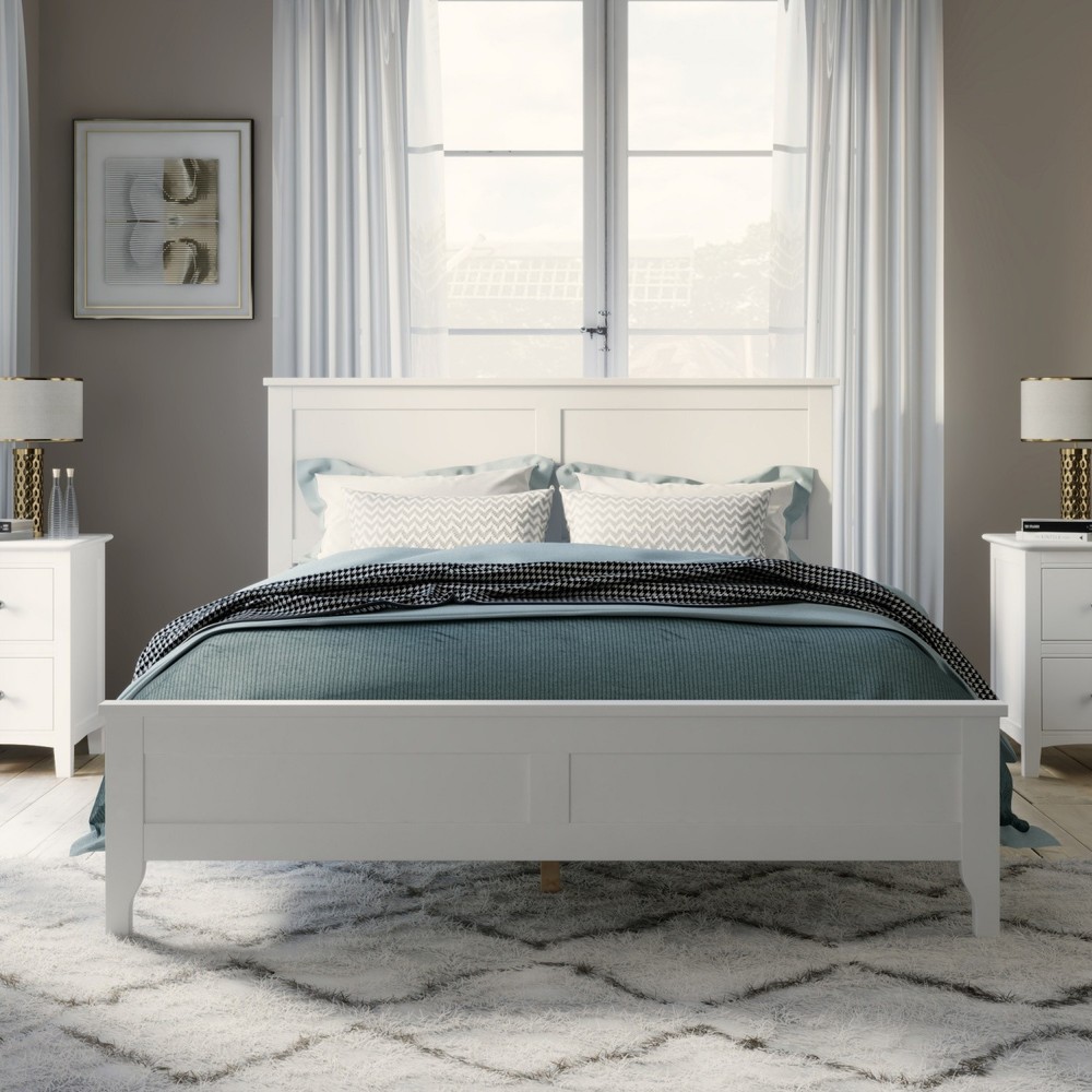 King/Full Size Platform Bed Frame Modern Wood Bedframe with Slats Support White