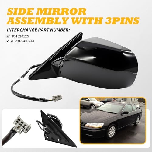 Driver Side Mirror Assembly Compatible with Accord 4-Door 1998-2002 Side Left