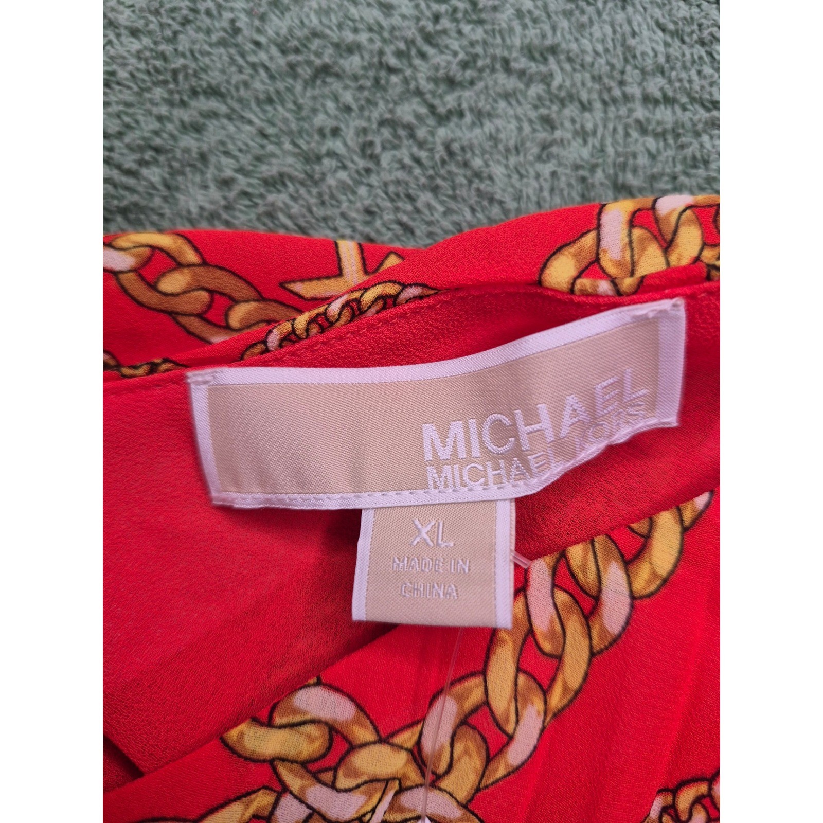 Michael Kors Optic Orange Chain Link Logo Pleated Cami Top MS340HC8EY XL NEW