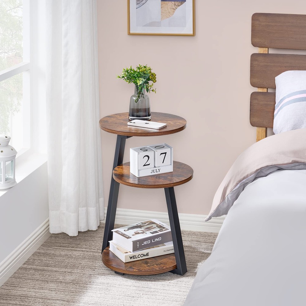 Round End Table Side Table with Metal Frame, Accent Nightstand Bedside Table ...