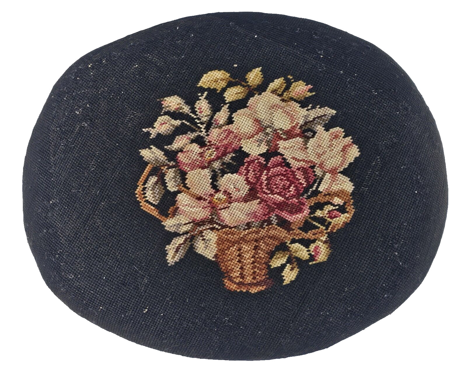 Antique 1930s French Louis XV Footstool – Carved Wood Cabriole Legs Needlepoint