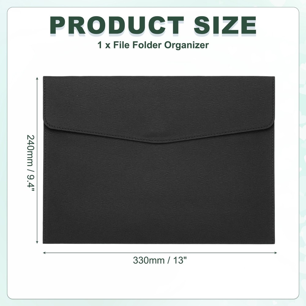 PU Leather A4 File Folder, Document Holder Filing Organizer Style 4, Black