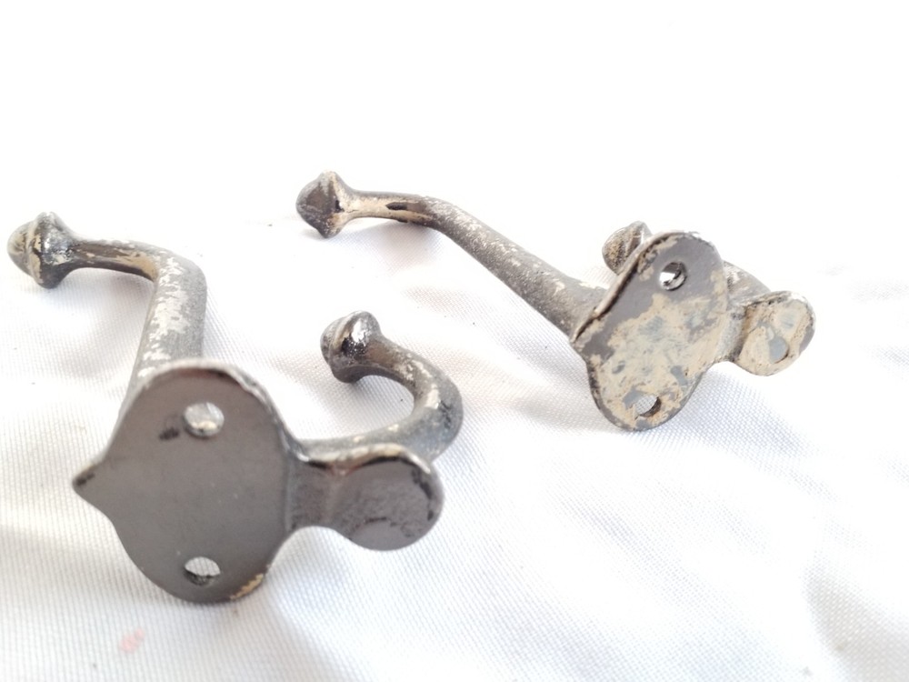 Vintage Hardware Pair Coat/ Hat Hook Matched Set Distressed Original 3.5" Hooks