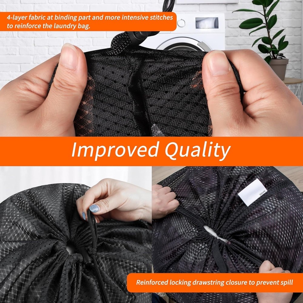 Extra Heavy Duty Large Diamond Mesh Laundry Bags with Drawstring Closure & ID...