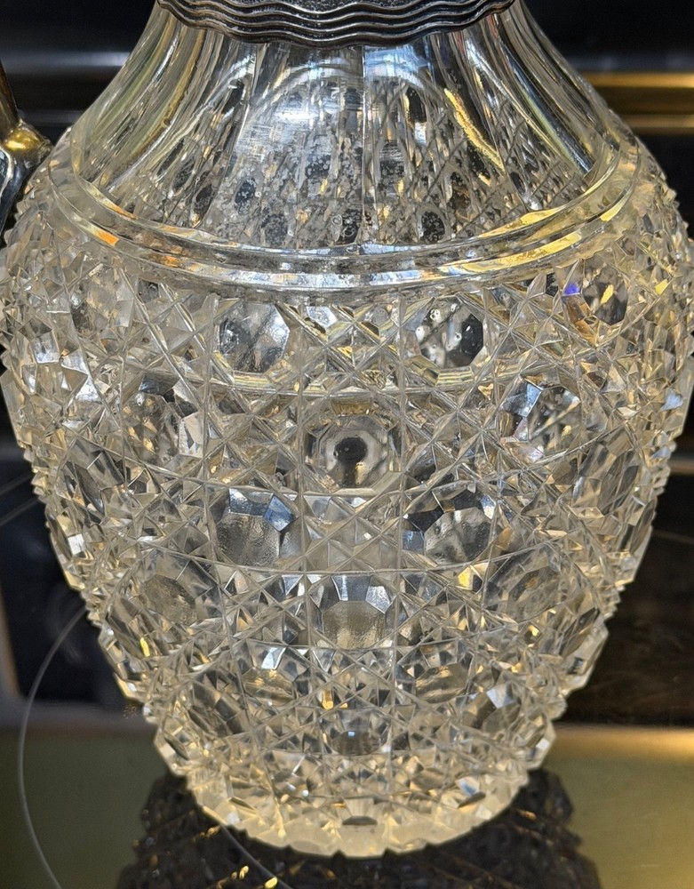 Antique 800 Sterling Silver Claret Crystal Jug 10"