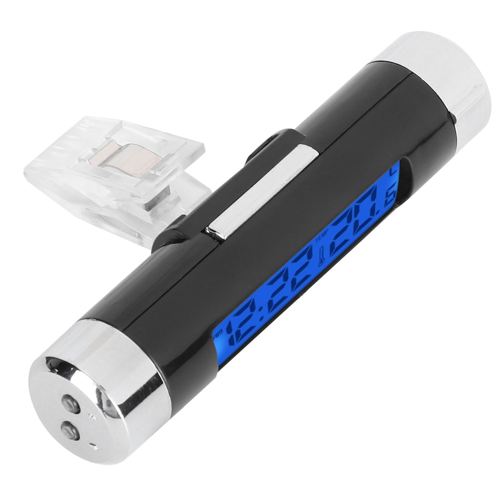 2 In 1 Electronic Clock Thermometer Portable Car Time Temperature Display Use