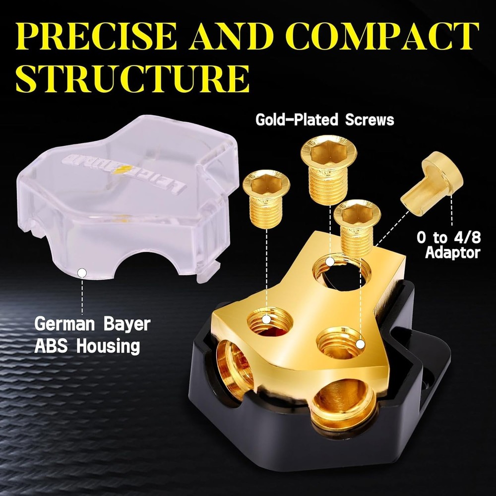 High Performance 2 Way Copper Power Distribution Block for Car Audio Systems