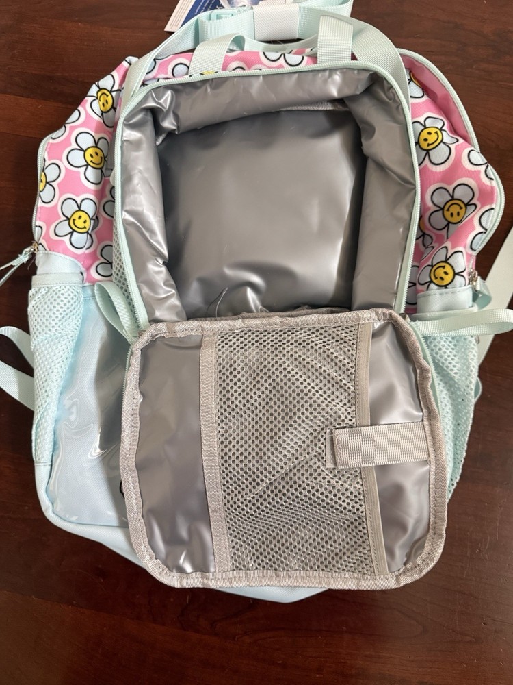 Be Kind 2 Piece Set Smiling Daisies Turquoise Backpack w/ Lunchpack NWT