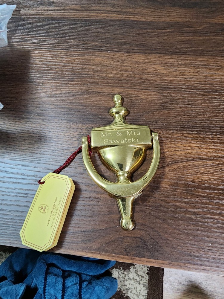 Solid Brass Doorknocker G & D Spain Engraved Name Mr. & Mrs. Sawatski