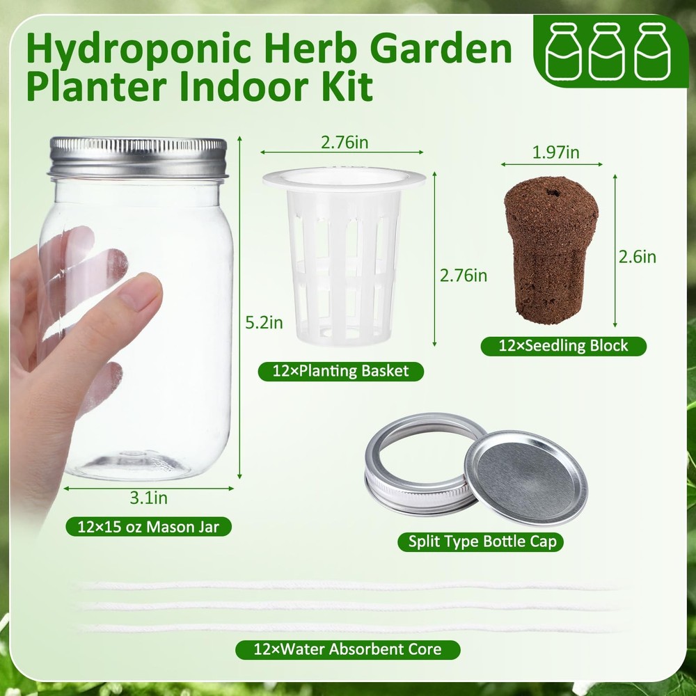 12 Set Hydroponic Herb Garden Planter Indoor Kit, Include 12 Self Watering Ma...