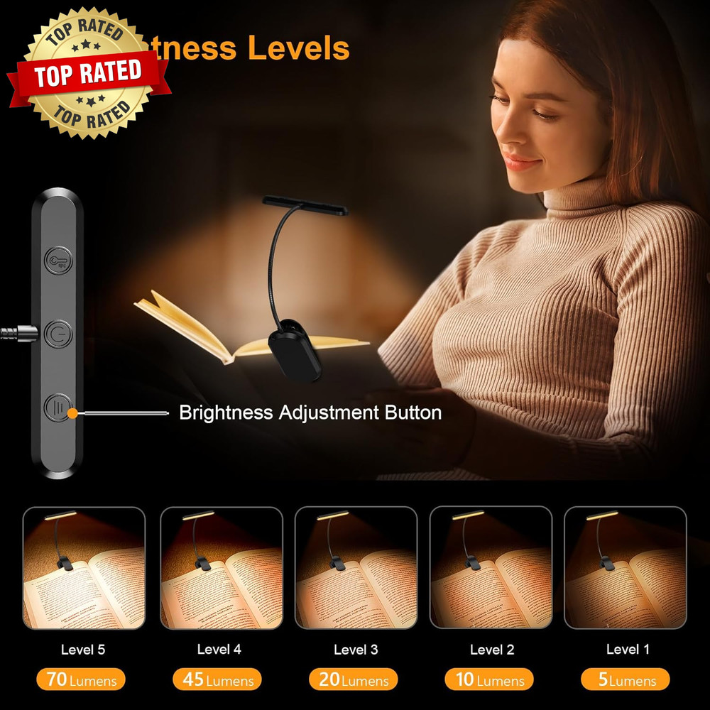 Rechargeable Book Light for Reading in Bed with 19 LED &Memory Function-Eye Cari
