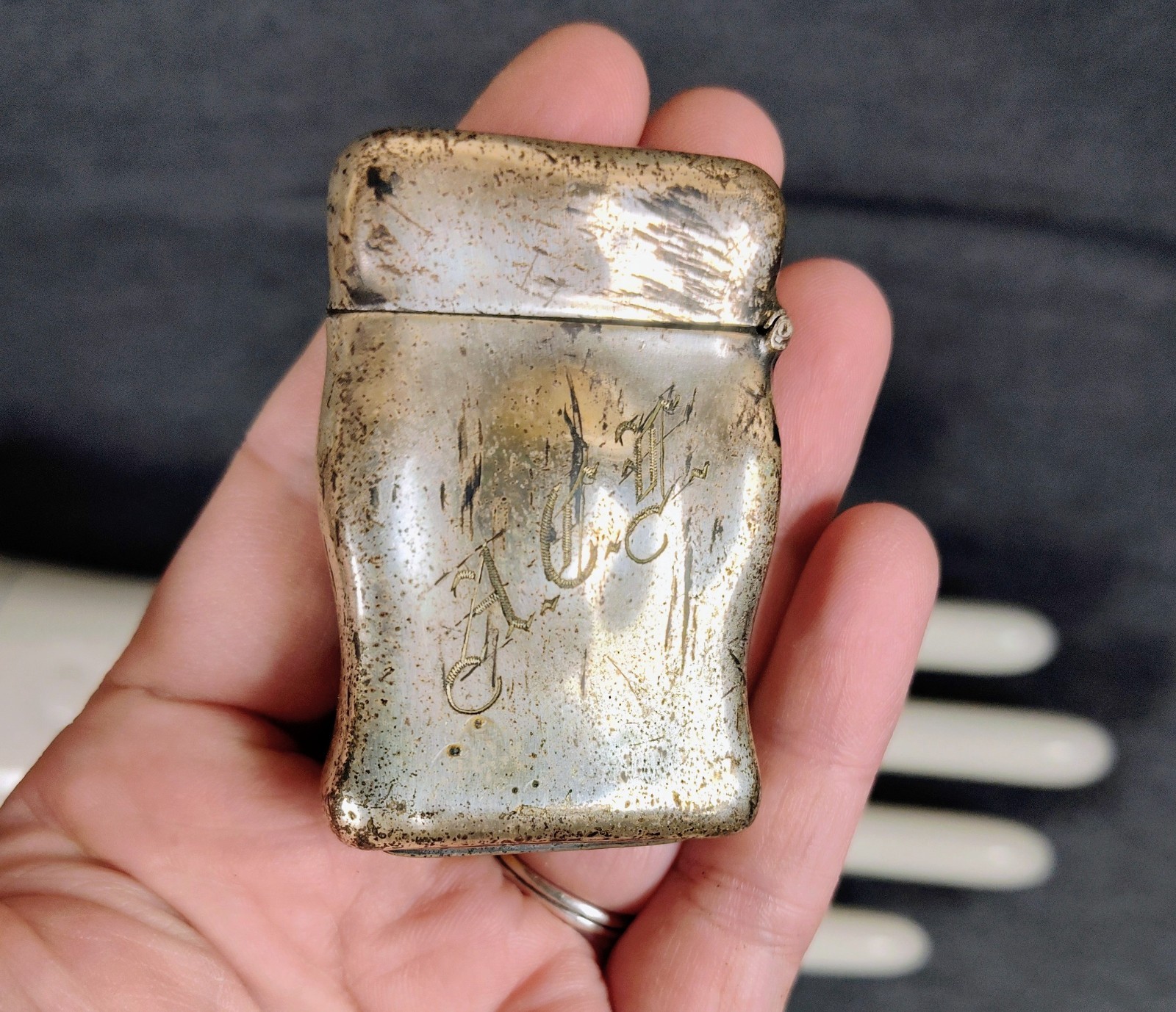 1870's Antique German Silver Art Nouveau Woman Lady Match Safe Vesta