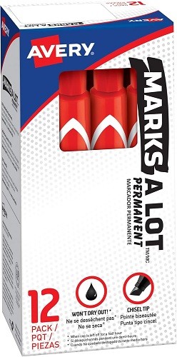 Marks A Lot(R) Large Desk Style Permanent Markers Red Chisel Tip Bulk - 12EA