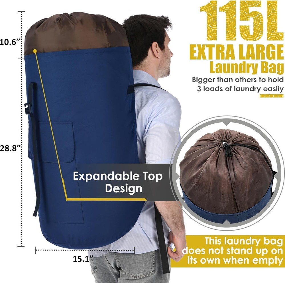 115L Extra Large Laundry Hamper Backpack with Padded Straps - Versatile & Sturdy