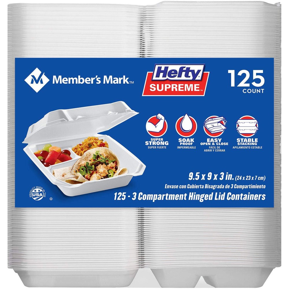 Member's Mark Hefty Three-Compartment Hinged Lid Containers (125 ct.) (pack of