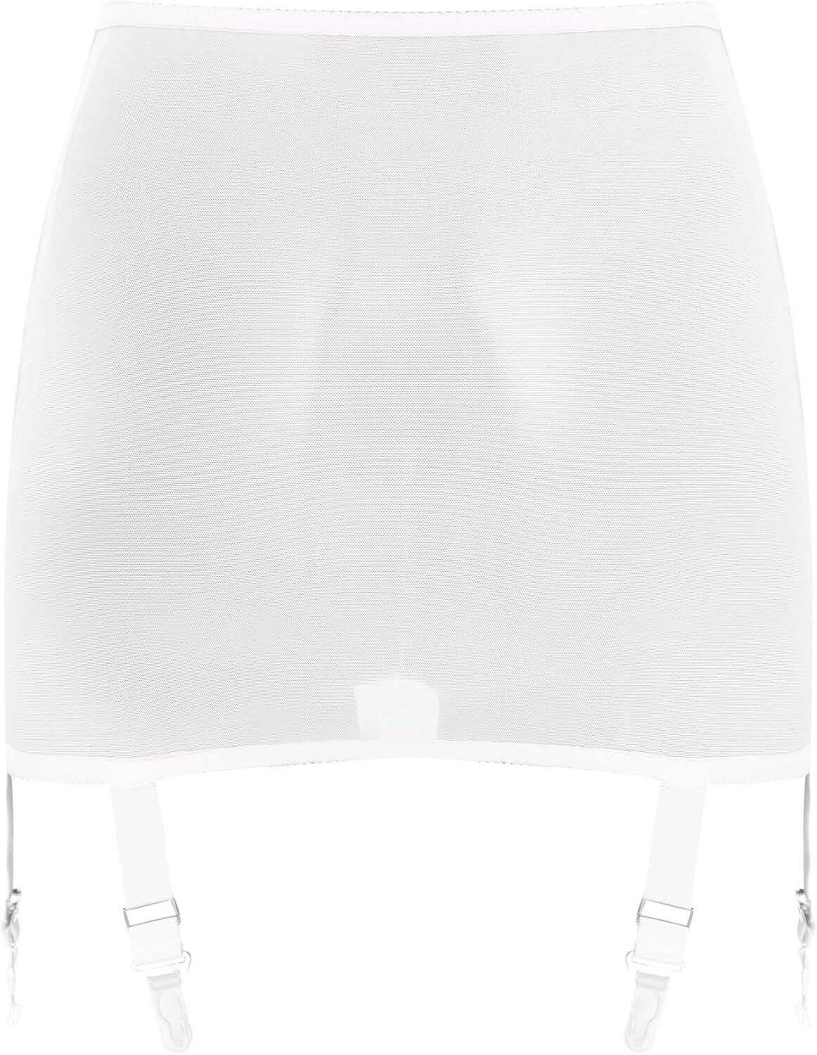 Luxallacki High Waist Sheer Mesh Garter Girdle 6 Straps Belt Mini Skirt Lingerie