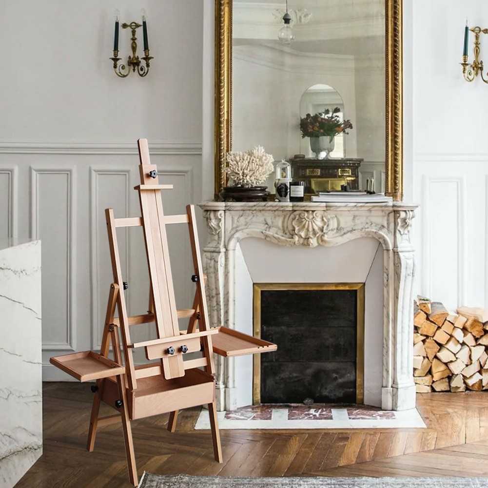 Large Wood H-Frame Easel with Storage Drawer and Palette, Foldable Art Painting