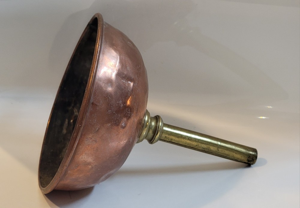 Antique Large Tinned Copper & Brass Decanting Funnel