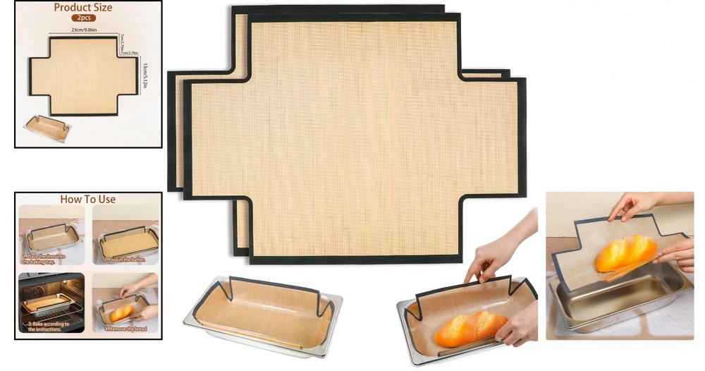 9x5" Silicone Baking Sling Liners - Reusable Non-Stick Bread Pan Mat - 2 Count
