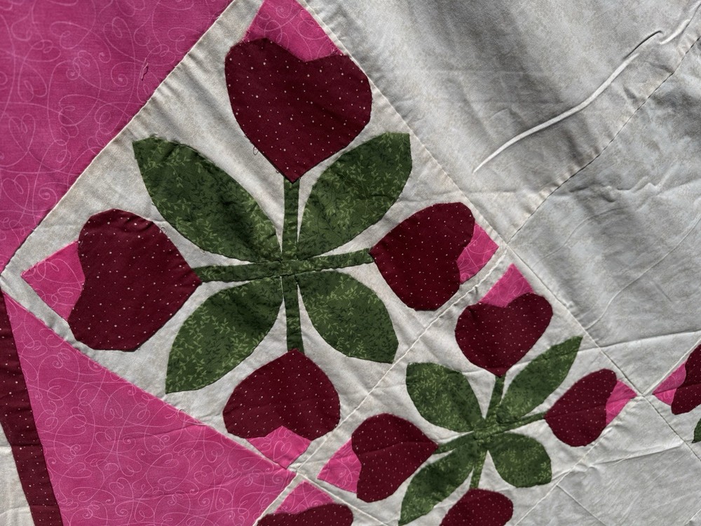 Handmade Patchwork Quilt top Pink Floral Cotton
