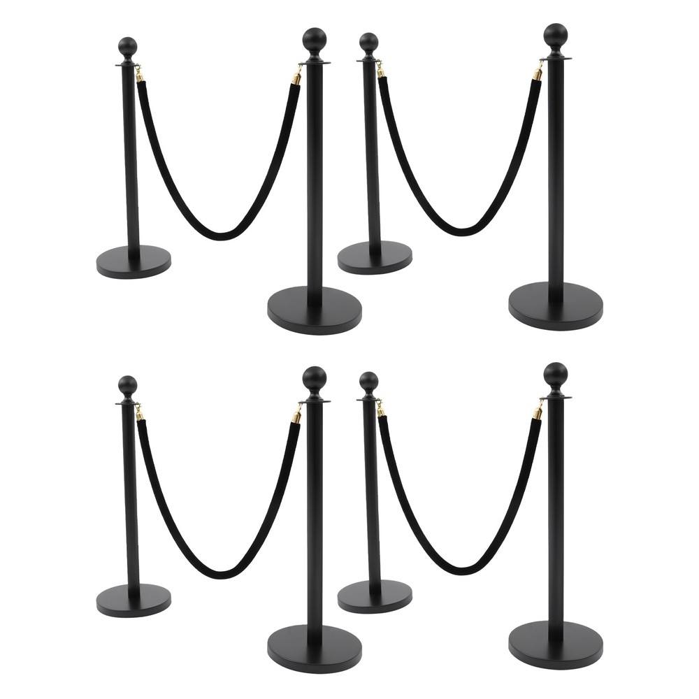 8PCS Stanchion Posts Queue Pole Black with 4 1.5M Ropes Crowd Control Barrier