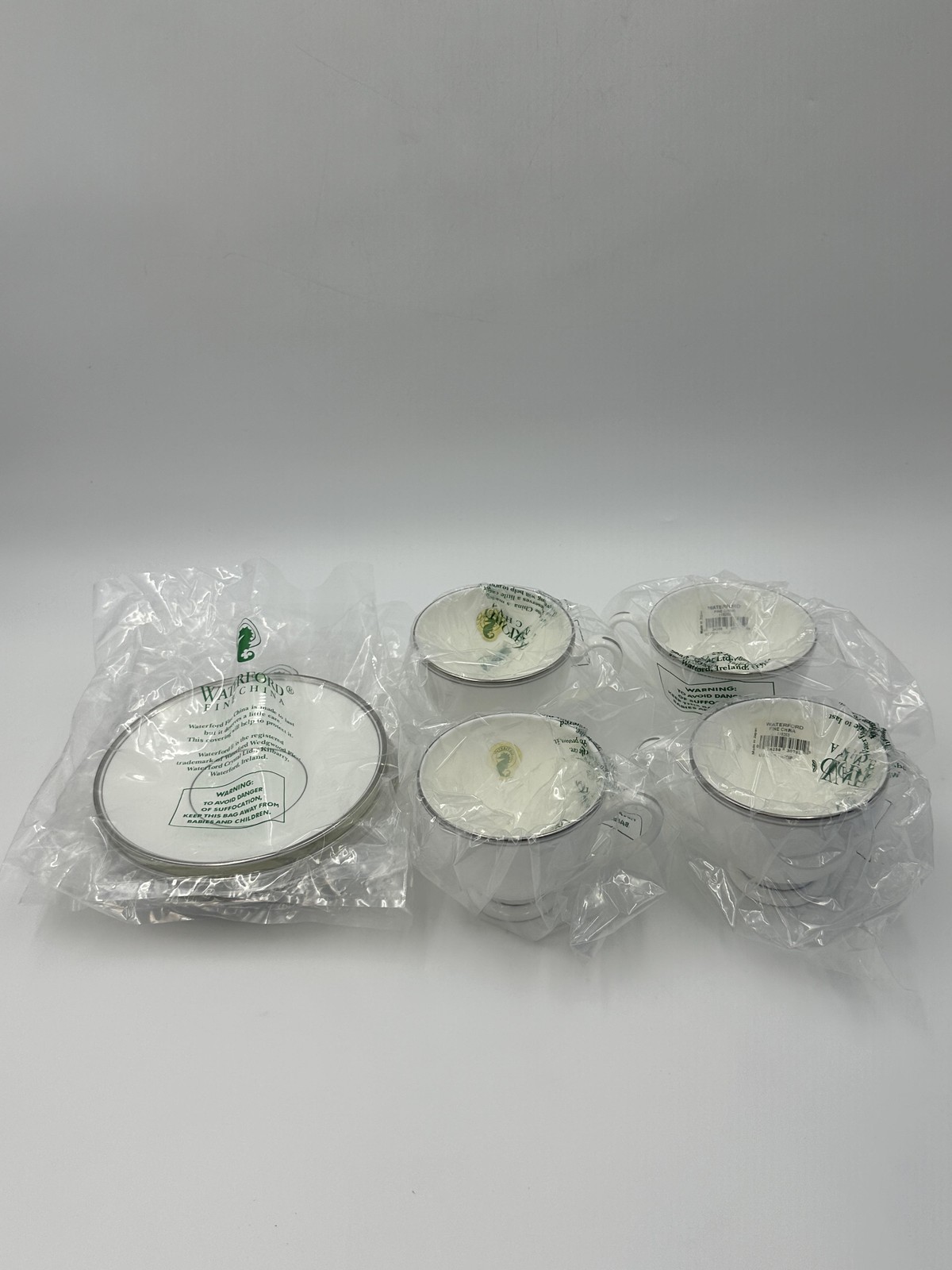 Waterford Kilbarry Platinum Fine China Coffee Cups & Saucers White Classic Set 4