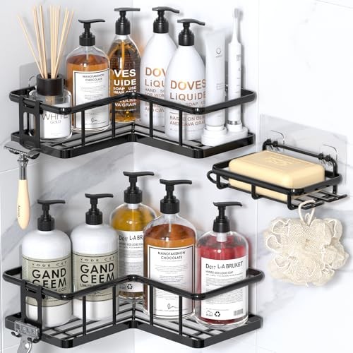 Shower Caddy Corner, 3-Pack Adhesive Rustproof Stainless Steel 3pack Black