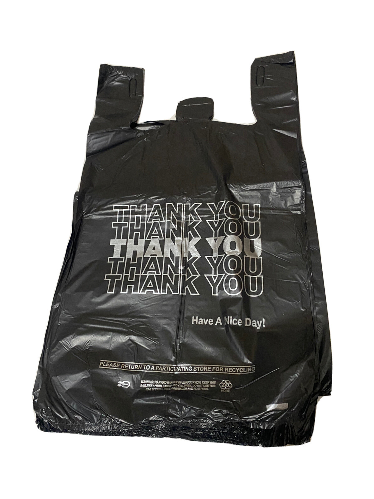Bags 1/6 Black 21 x 6.5 x 11.5 "Thank You" T-Shirt Plastic Grocery Shopping Bags