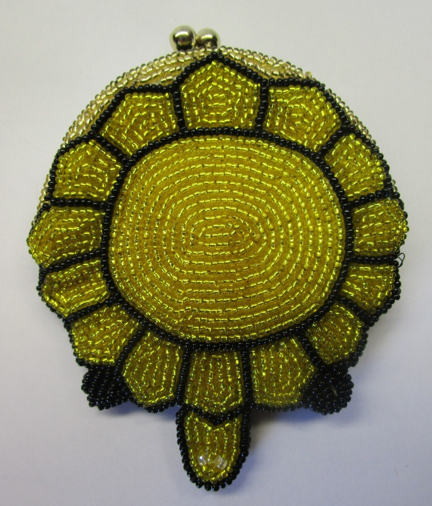 Vintage Turtle Tortoise Shaped Beaded Change Purse