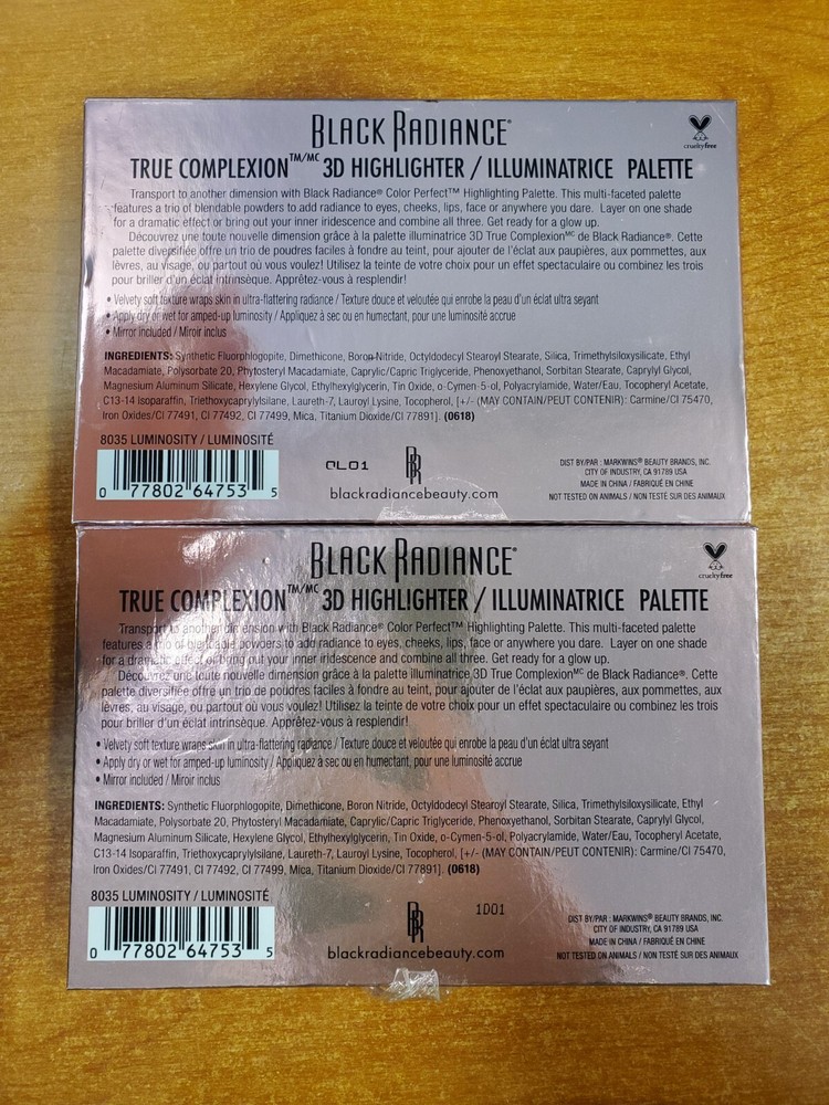 2 Pk: Black Radiance True Complexion 3D Highlighter Palette Luminosity (PP1094)