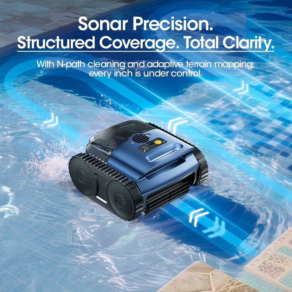 Seauto Cordless Robotic Pool Vacuum, Sonar Navigation Pool Cleaner Track Drive