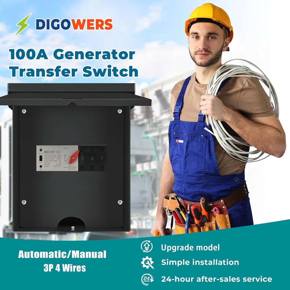 Automatic Transfer Switch, 100 Amp 3 Pole Auto Transfer Switch for Home Generato