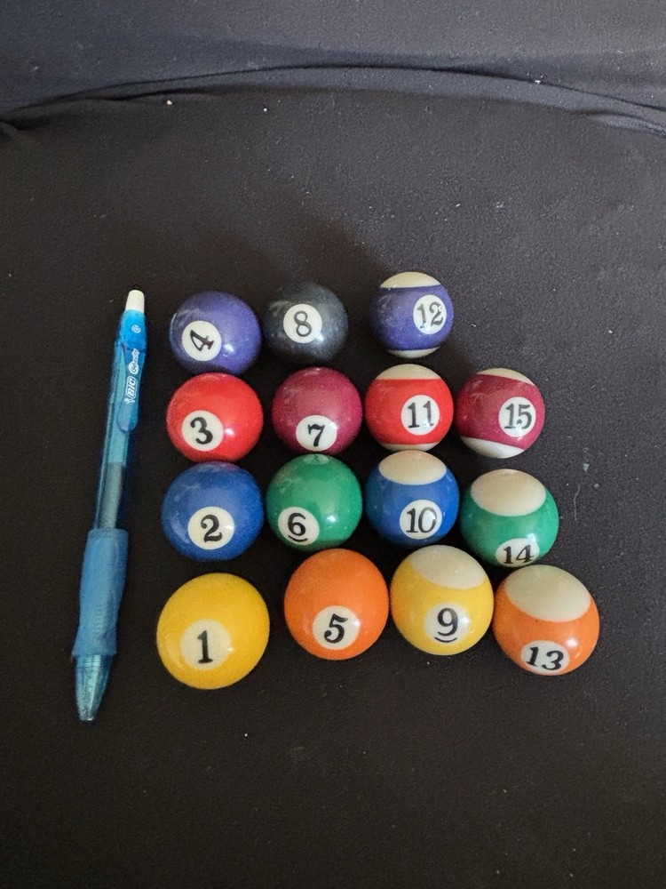 Billiard Pool Mini Balls Full Set 16pc Solid Stripe Cue Replacement Game Parts