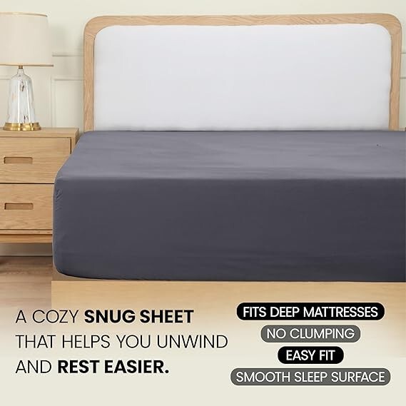 Utopia Bedding Fitted Sheet Double, Grey - Deep Pocket 14 inch (35 cm) -