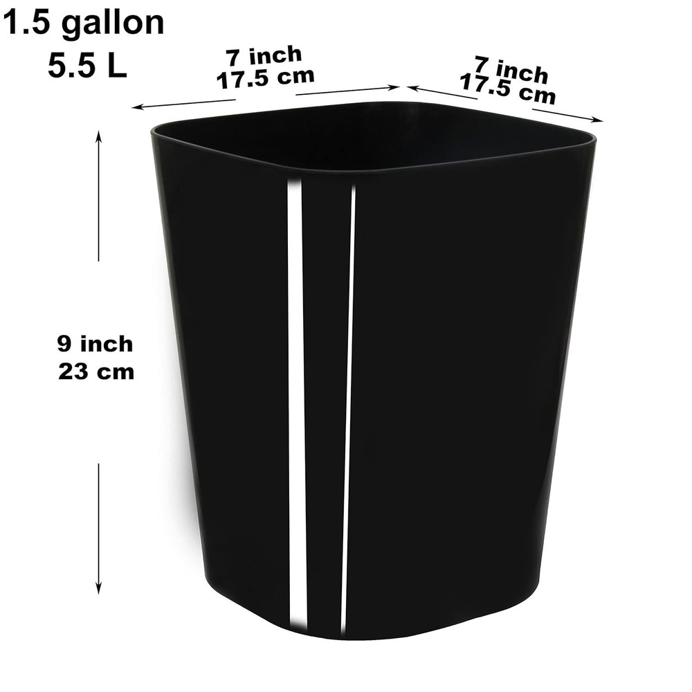 Youngever 2 Pack 1.5 Gallon Square Trash Can, Plastic Garbage Container Black